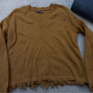 Anthropologie V-Neck Fringe Sweater in Brown